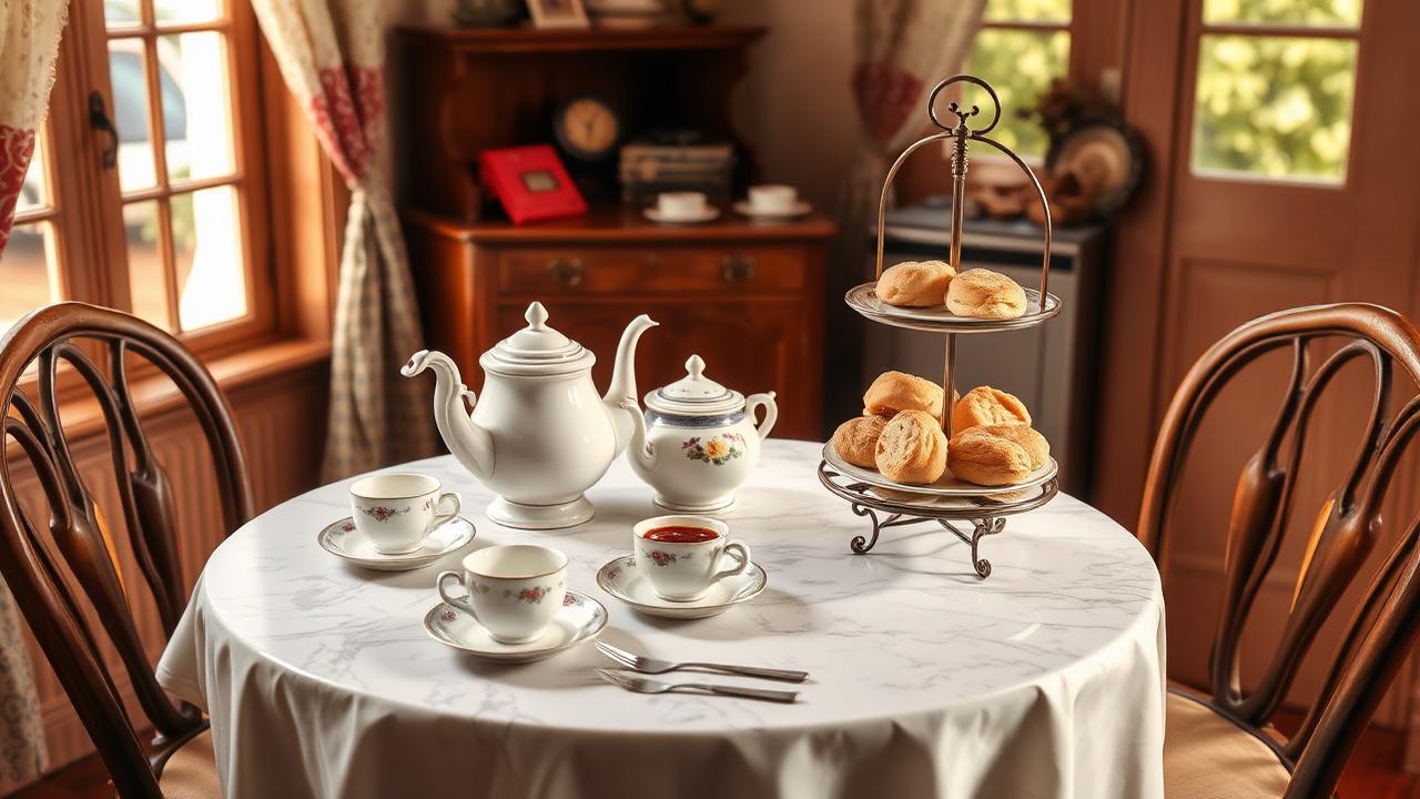 A warm café counter with a tea urn, milkshake maker and a cabinet of cakes and slices
